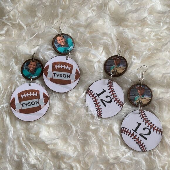 Custom Sport Wood Handmade Earrings - Picture 2 of 7